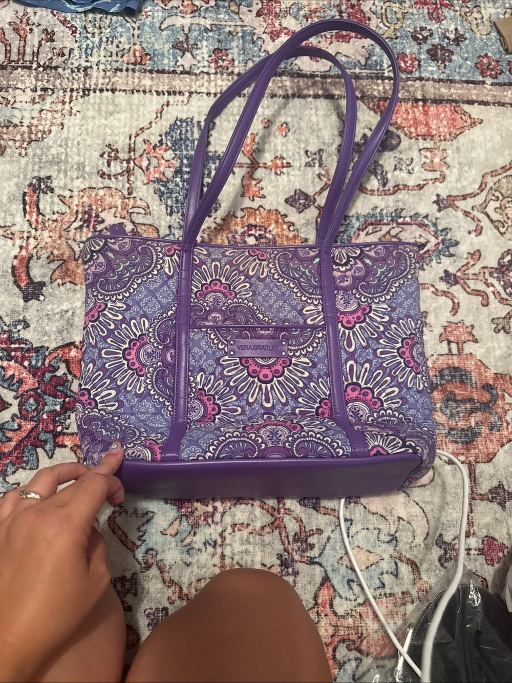 Vera Bradley Purple Paisley Shoulder Tote with Pink Accents